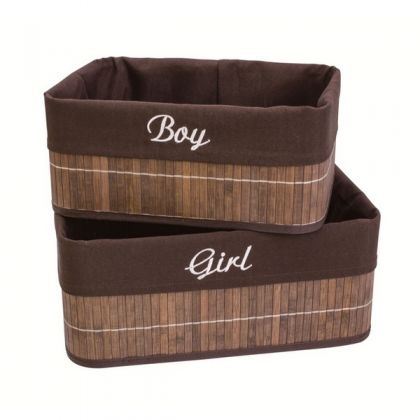 Набор из 2 коробок из бамбука для хранения вещей Мальчик и Девочка, коричневый