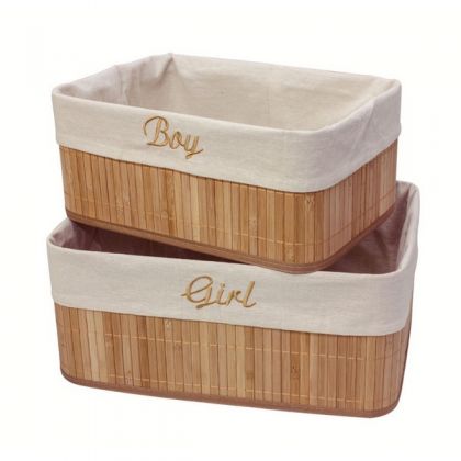 Набор из 2 коробок из бамбука для хранения вещей Мальчик и Девочка, бежевый