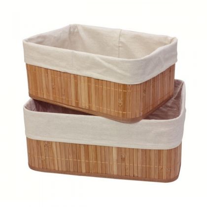 Набор из 2 коробок из бамбука для хранения вещей, белый