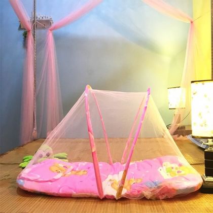 Кроватка для малышей переносная с москитной сеткой, розовая