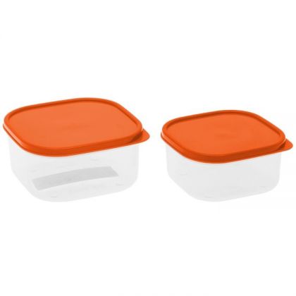 2 контейнера для продуктов квадратные 450мл и 700мл, оранжевая крышка
