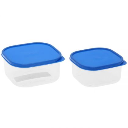 2 контейнера для продуктов квадратные 450мл и 700мл, синяя крышка