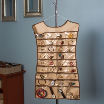 Органайзер-платье для украшений, аксессуаров, мелочей "Горох", бежевый, 45 х 75 см