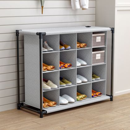 Тканевый шкаф для обуви "Брижит" на 4 полки, серый, 87 x 37 x 64 см