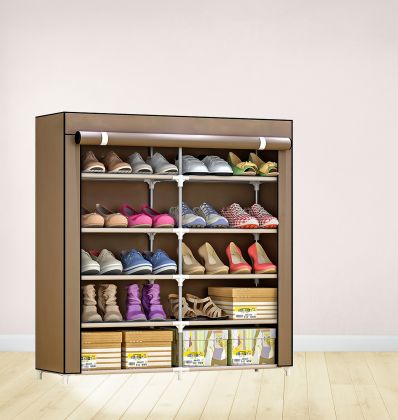 Тканевый шкаф для обуви "Одри" на 5 полок, коричневый, 90 x 30 x 90 см..