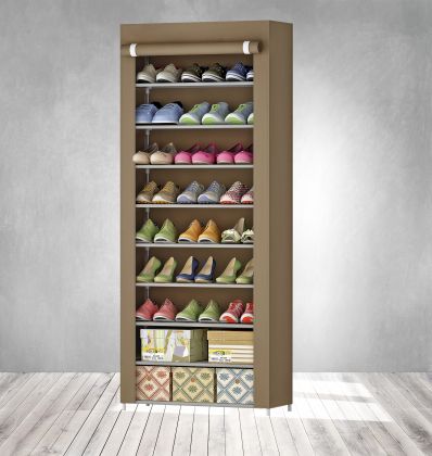 Тканевый шкаф для обуви "Эдит" на 9 полок, коричневый, 60 x 30 x 158 см
