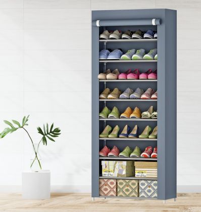 Тканевый шкаф для обуви "Эдит" на 9 полок, серый, 60 x 30 x 158 см