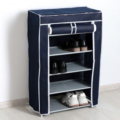 Тканевый шкаф для обуви 5 ярусов синий, 60 х 28 х 90 см