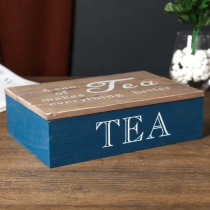 Шкатулка «Cup of tea», 6 ячеек, синий, 24 x 16,5 х 7 см