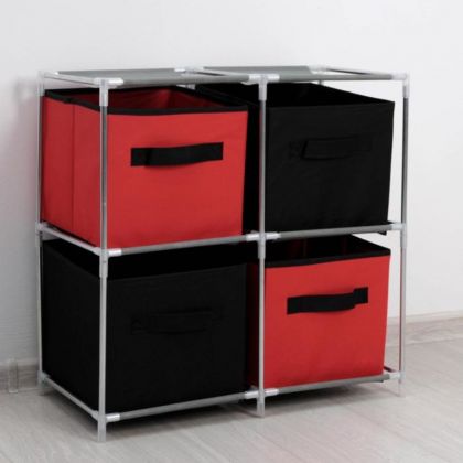 Стойка для хранения одежды, 4 короба, красно-черный, 60 x 29 x 60 см