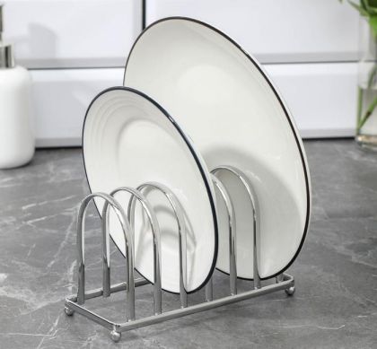 Подставка для плоских тарелок и разделочных досок на 6 предметов, серый, 16 х 7 х 12,5 см