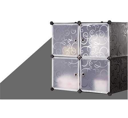 Шкафчик из 4 кубов для хранения, черный с узорами