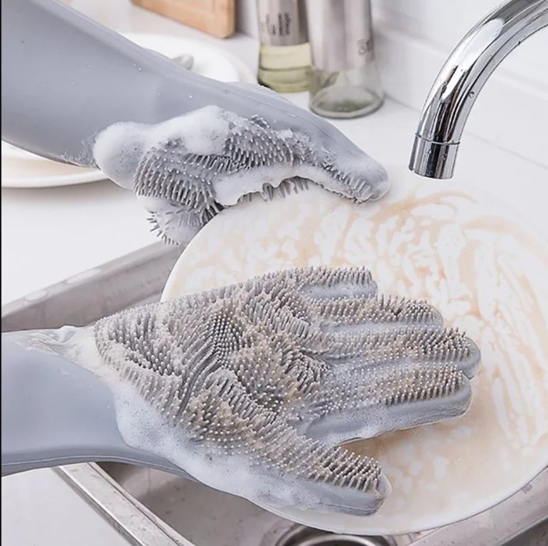 Купить набор силиконовых перчаток-щеток для мытья посуды 3 шт