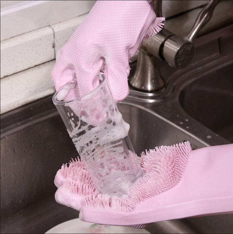Купить набор силиконовых перчаток-щеток для мытья посуды 3 шт