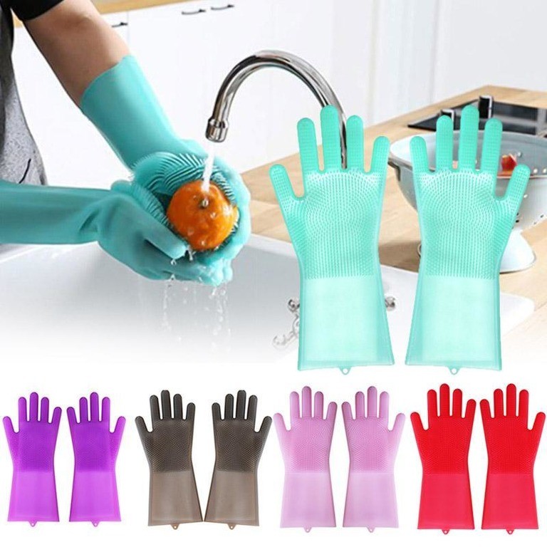 Купить набор силиконовых перчаток-щеток для мытья посуды 5 шт