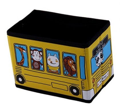 Коробка для хранения детская Автобус с животными, желтая