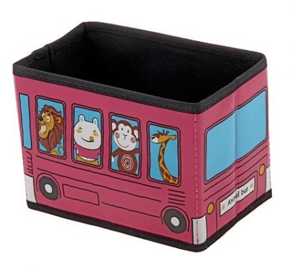 Коробка для хранения детская Автобус с животными, розовая