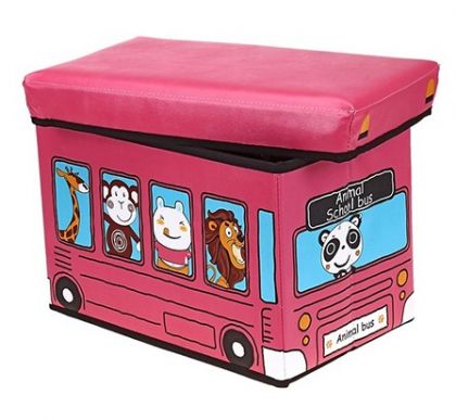 Коробка для хранения детская Автобус с животными, розовая, большая