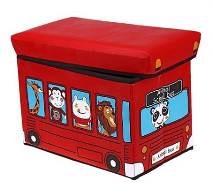 Коробка для хранения детская Автобус с животными, красная, большая