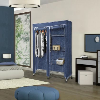 Тканевый шкаф для одежды, синий, 120 х 50 х 175 см