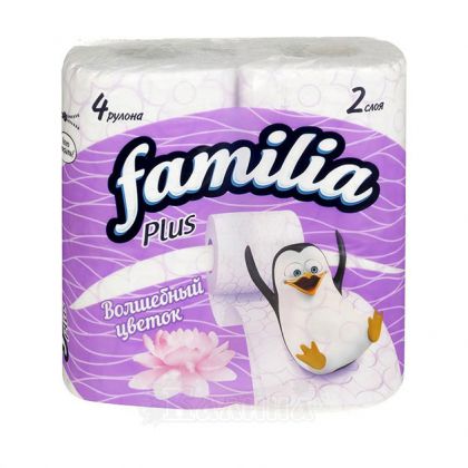Туалетная бумага Familia Plus «Волшебный цветок», двухслойная, 4 шт
