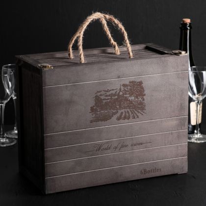 Ящик для хранения вина на 6 бутылок, коричневый, 35 x 27 x 17 см