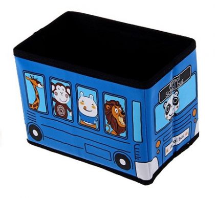 Коробка для хранения детская Автобус с животными, синяя